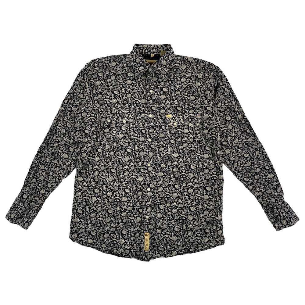 Larry Mahan Cowboy Collection Pearl Snap Shirt Men's Medium Black Floral Print